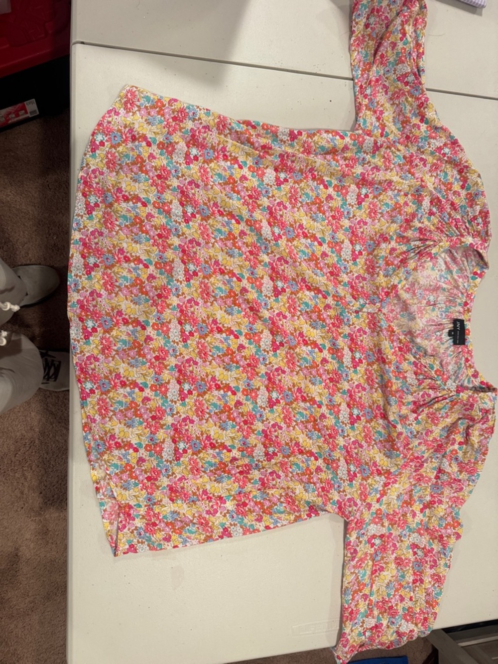 Jones New York Pink Floral Puff-Sleeve Blouse